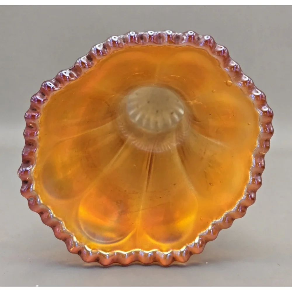 Vintage Swung Marigold Orange Iridescent Carnival Glass Vase B#33
